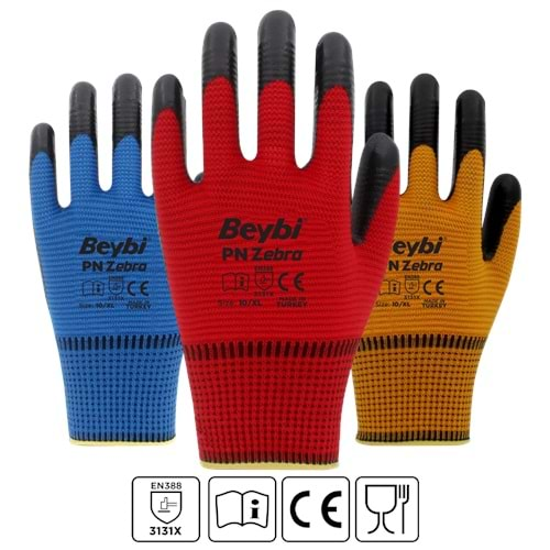 Beybi İş Eldiveni -PN Zebra Polyester Örme Nitril Eldiven