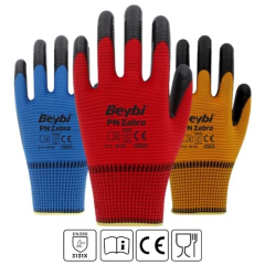 Beybi İş Eldiveni -PN Zebra Polyester Örme Nitril Eldiven