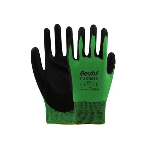 Beybi İş Eldiveni - Pu Green Poliüretan Kaplı Polyester Örme Eldiven