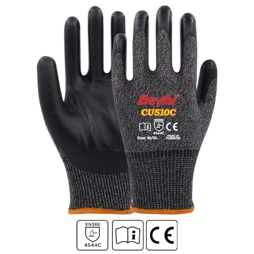 Beybi İş Eldiveni - CU510C PU Kaplı Polietilen Kesilmeye Dirençli Örme Eldiven