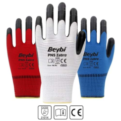 Beybi İş Eldiveni - PN5 Zebra Polyester Örme Nitril Eldiven