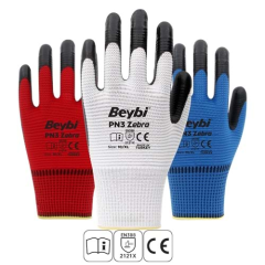 Beybi İş Eldiveni - PN3 Zebra Polyester Örme Nitril Eldiven